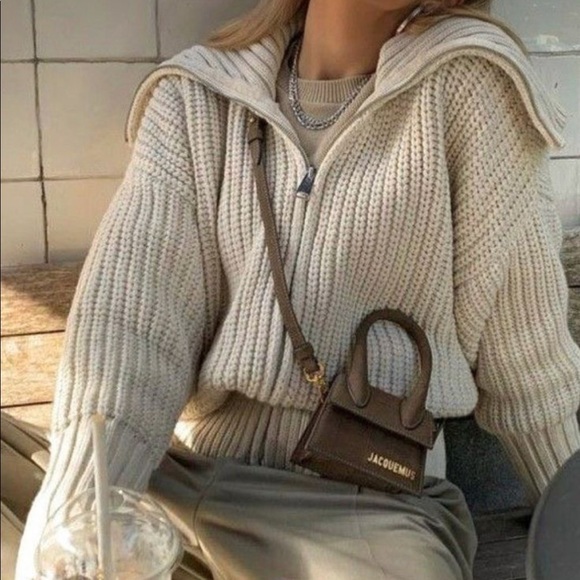 Revolve Sweaters - Chunky Zip Front Cardigan Ivory